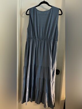 Max Studio Light Blue Tiered Maxi Skirt